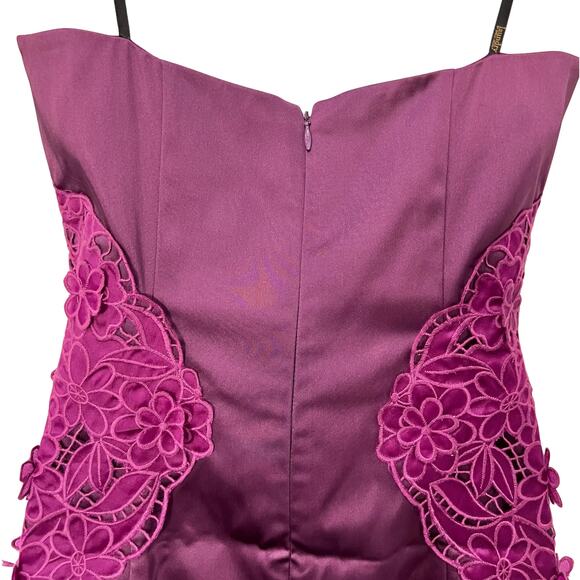 Laundry by Shelli Segal Purple Strapless Mini Dress Floral Crochet size 4 Y2K - Picture 8 of 11